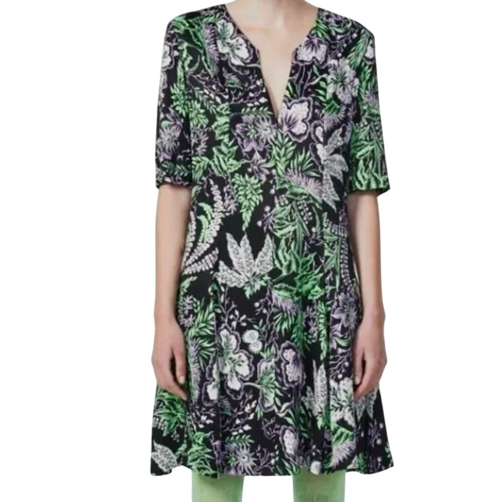 NWT Rodebjer Kandy Vegetal Floral Print V-Neck Zipper Bodice Dress Size S